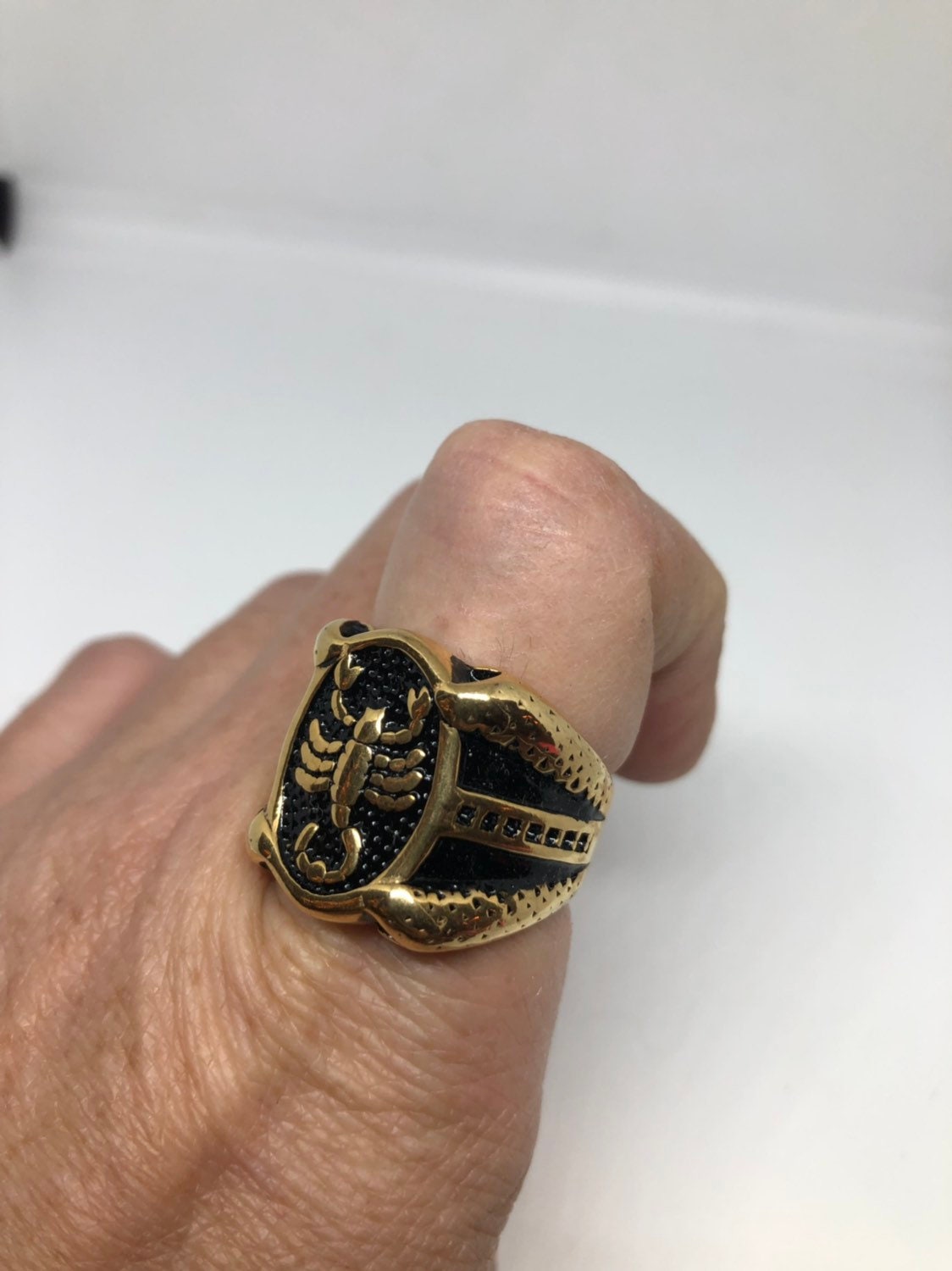 Vintage Golden Stainless Steel Gothic Scorpion Mens Ring