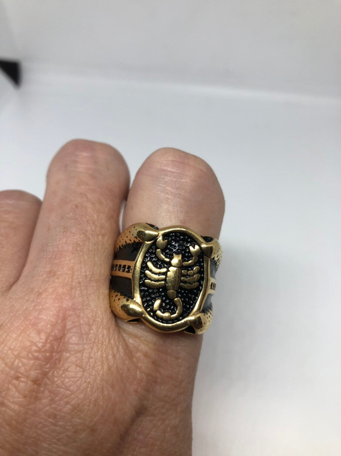 Vintage Golden Stainless Steel Gothic Scorpion Mens Ring