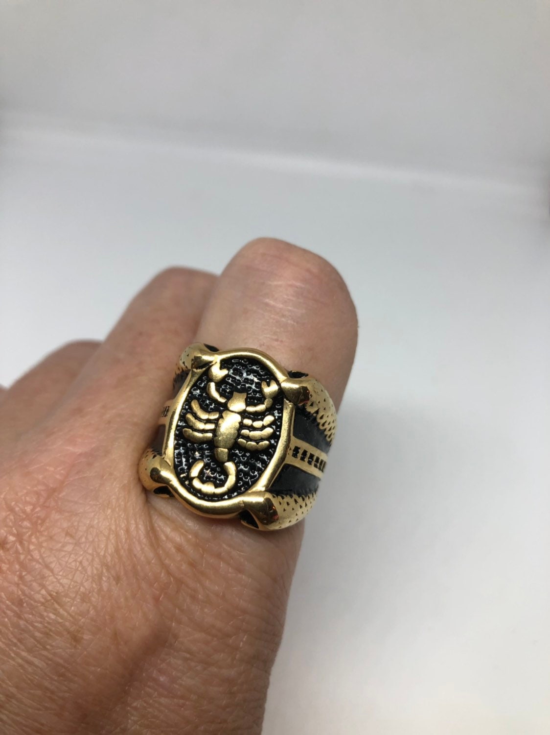 Vintage Golden Stainless Steel Gothic Scorpion Mens Ring