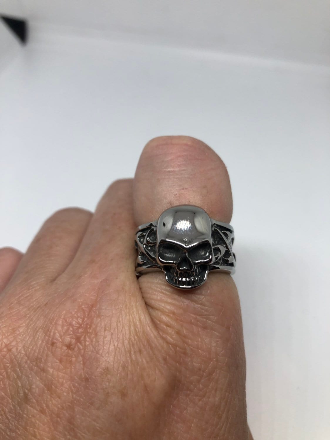 Vintage Gothic Silver Stainless Steel Skull Catacombs Mens Ring