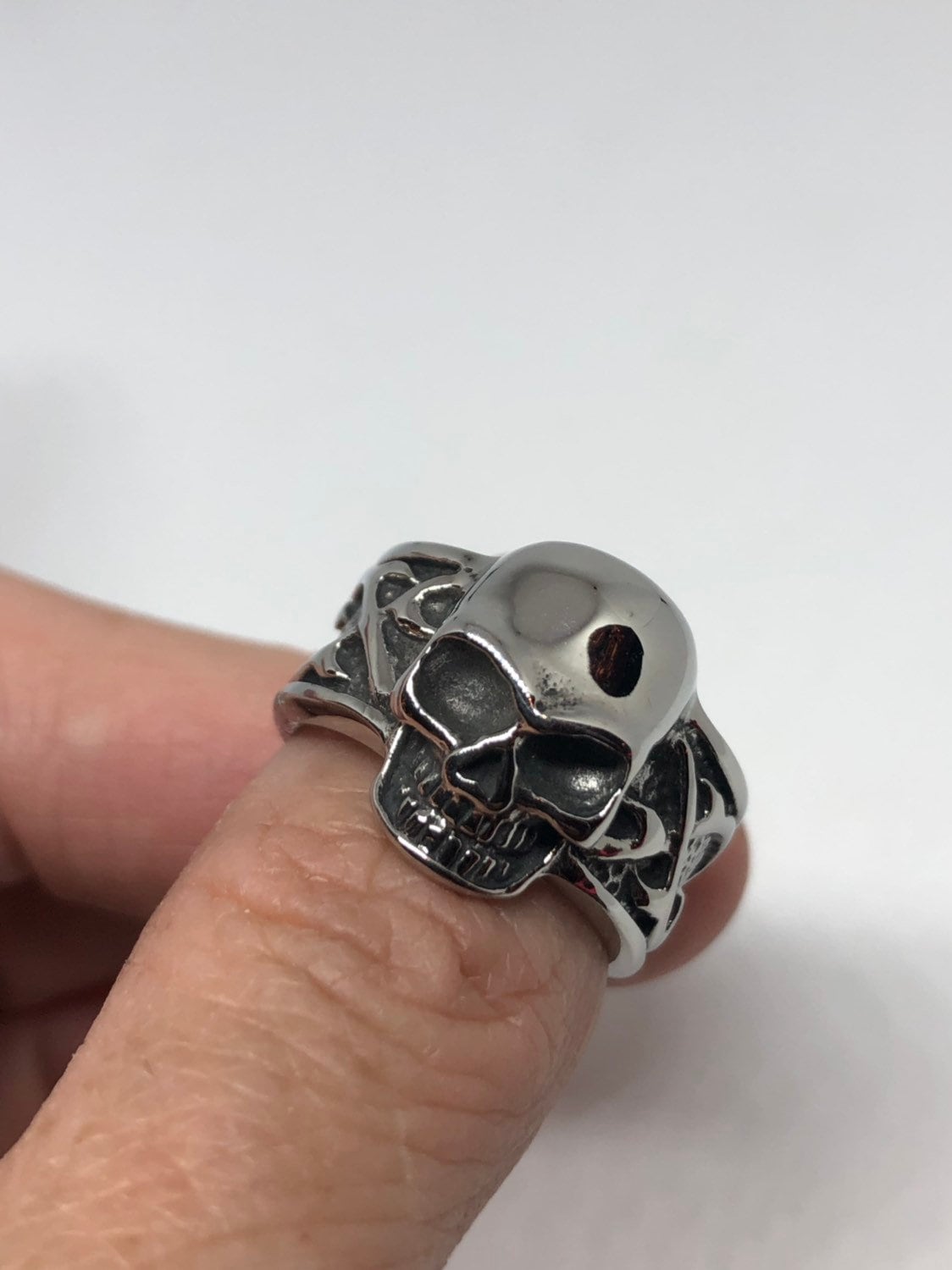 Vintage Gothic Silver Stainless Steel Skull Catacombs Mens Ring