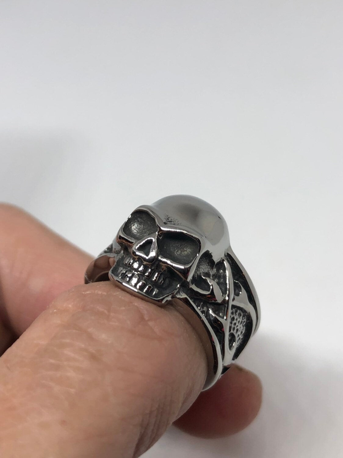 Vintage Gothic Silver Stainless Steel Skull Catacombs Mens Ring