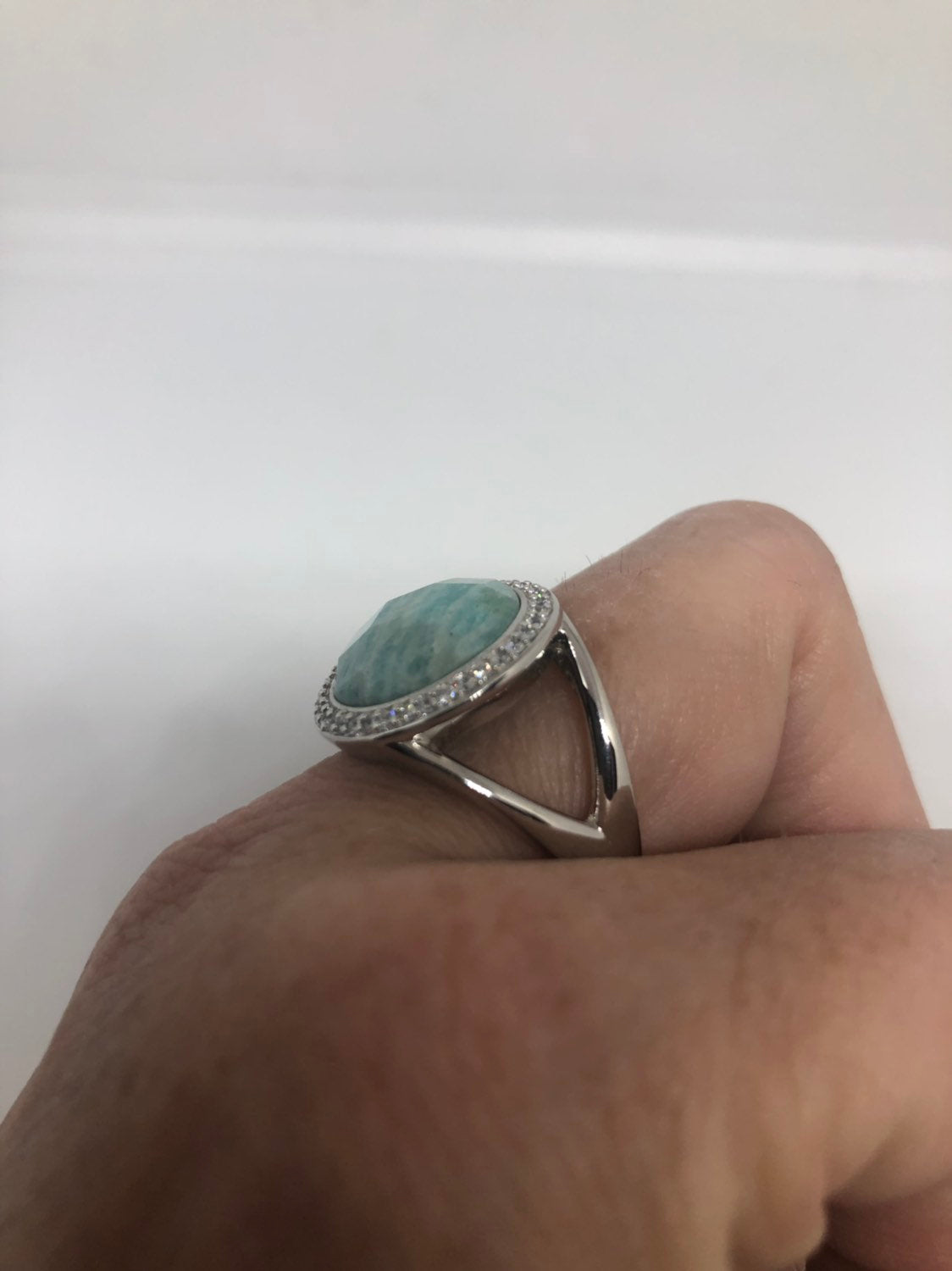 Vintage Genuine Blue Amazonite 925 Sterling Silver Ring