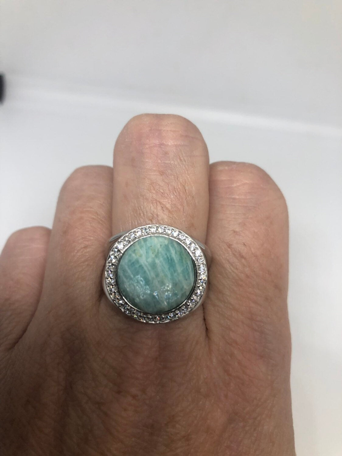 Vintage Genuine Blue Amazonite 925 Sterling Silver Ring