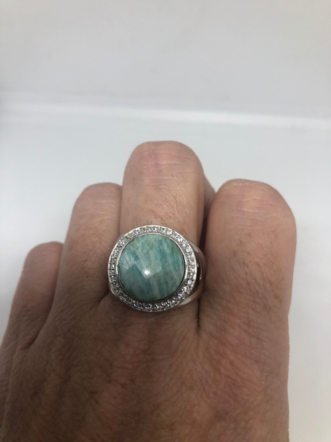 Vintage Genuine Blue Amazonite 925 Sterling Silver Ring