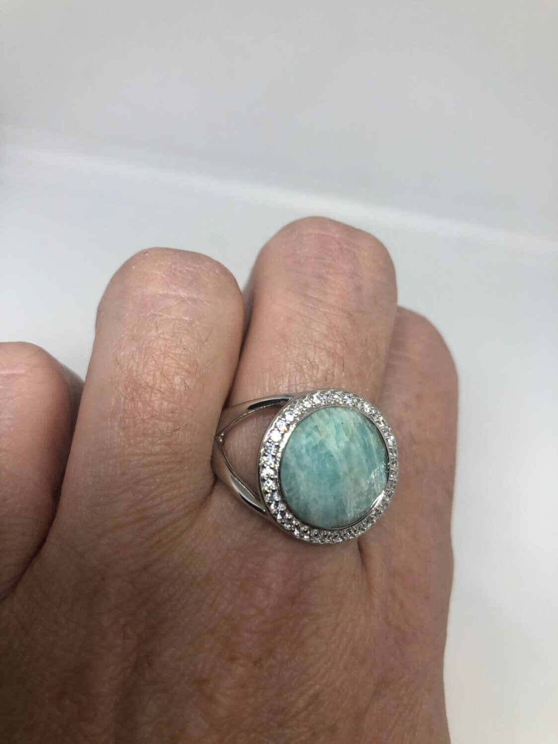 Vintage Genuine Blue Amazonite 925 Sterling Silver Ring