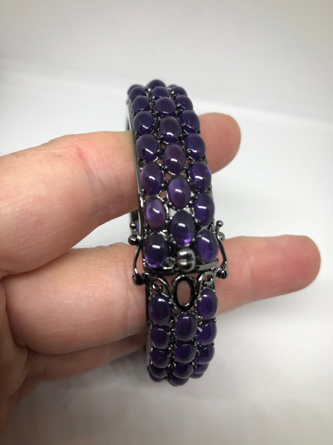 Vintage Purple Amethyst Sterling Silver Deco Bangle Bracelet