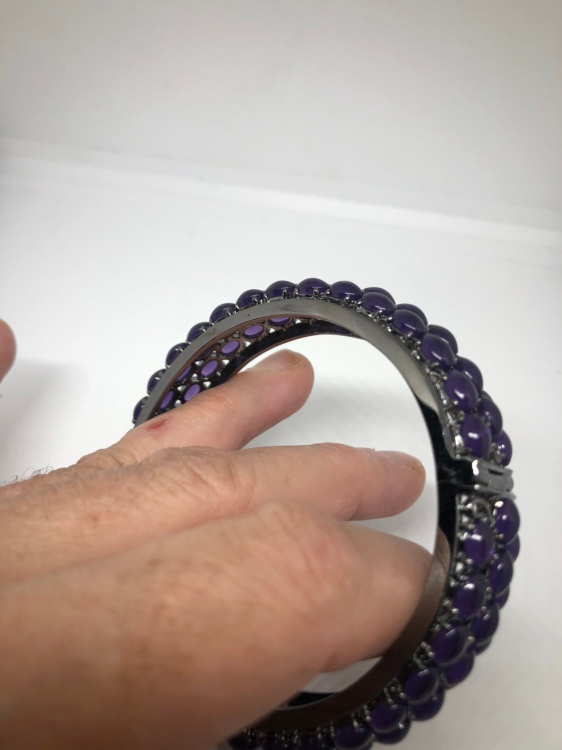 Vintage Purple Amethyst Sterling Silver Deco Bangle Bracelet