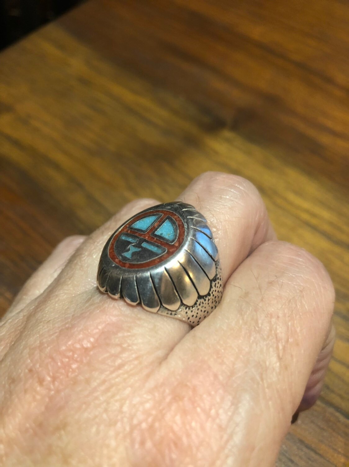 Vintage Native American Southwestern Style Turquoise Stone Inlay Men Ring