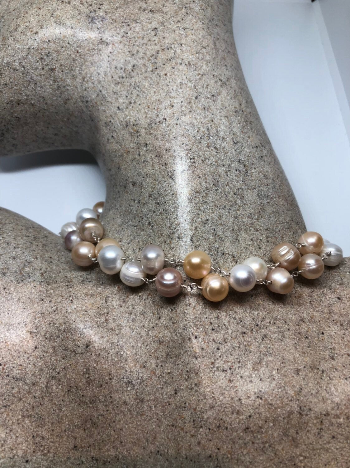 Vintage Hand Knotted peach freshwater Pearl Necklace