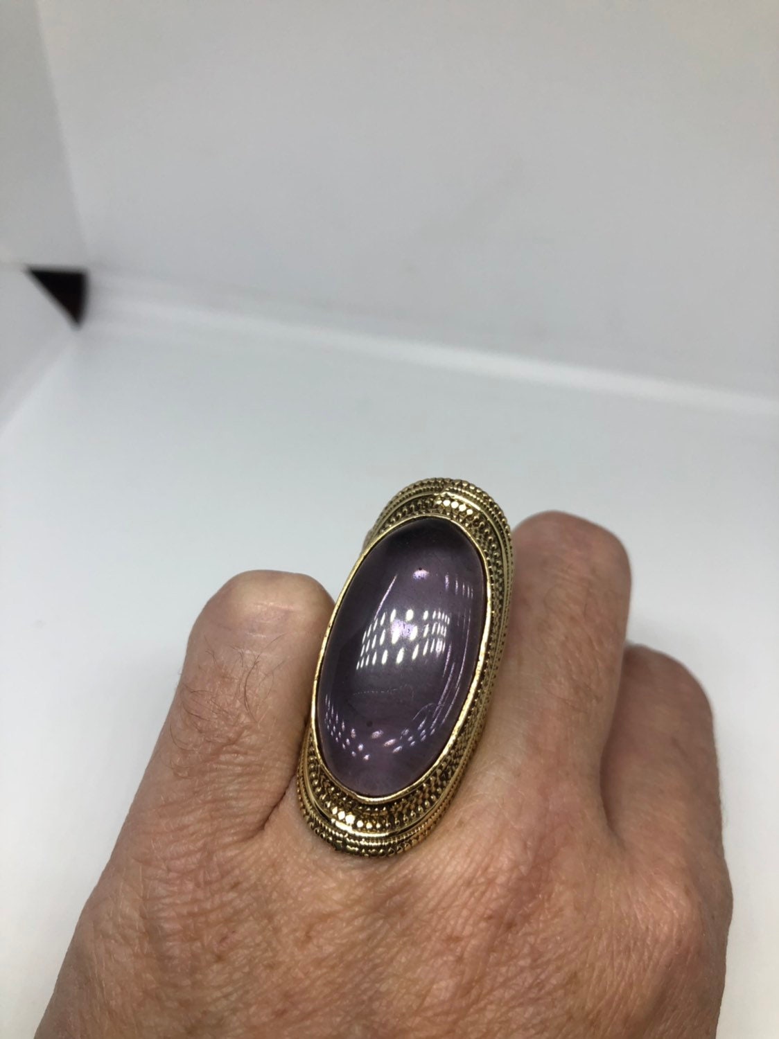 Amethyst Brass Knuckle Adjustable Ring