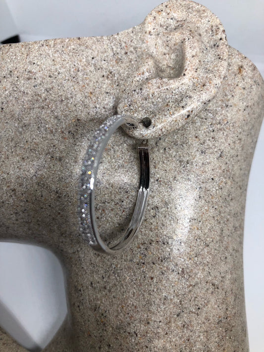 Vintage Hoop Earrings Silver diamond look Austrian Crystal