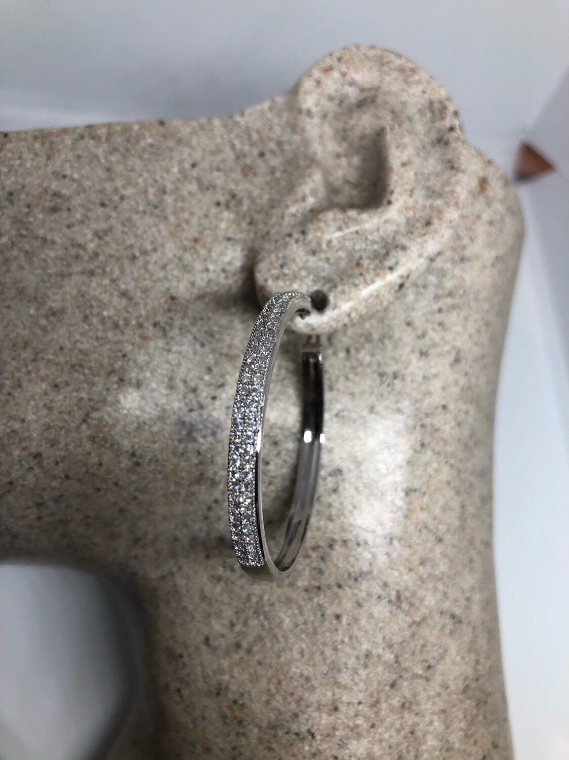 Vintage Hoop Earrings Silver diamond look Austrian Crystal