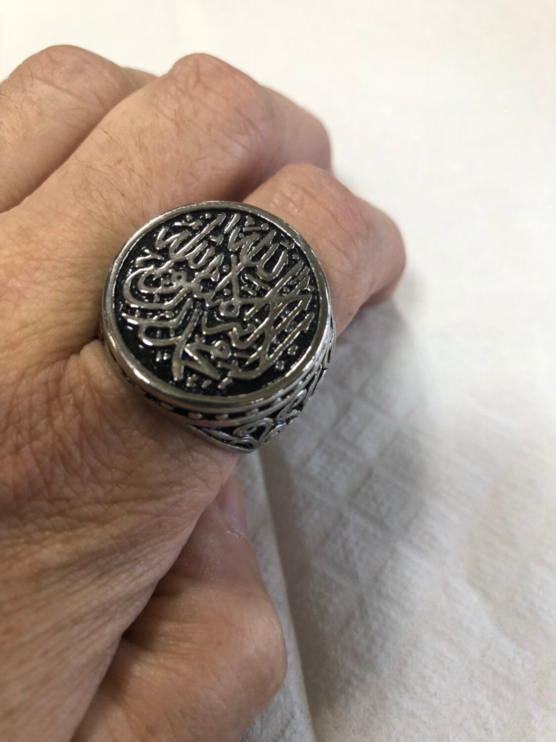 Vintage Stainless Steel Prayer for all beginnings Mens Ring