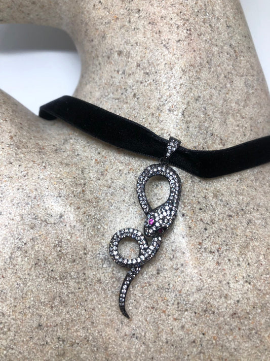 Handmade Gothic Styled Silver Finished Genuine Austrin Crystal Snake Choker Necklace