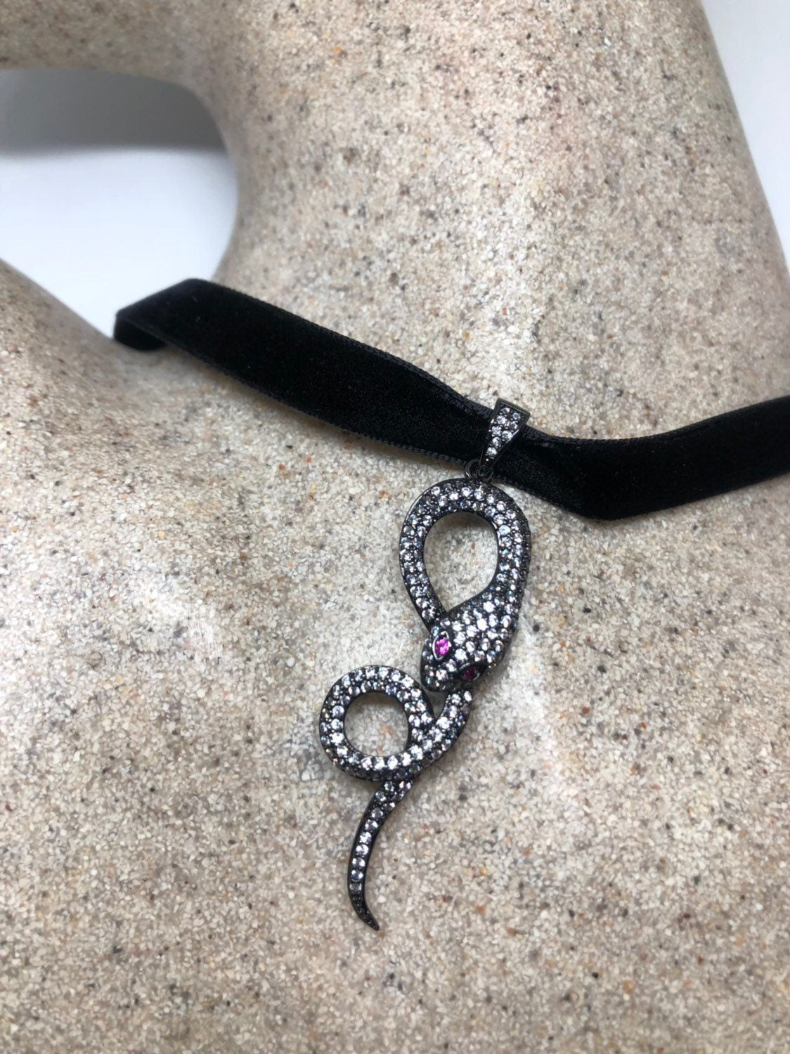 Handmade Gothic Styled Silver Finished Genuine Austrin Crystal Snake Choker Necklace