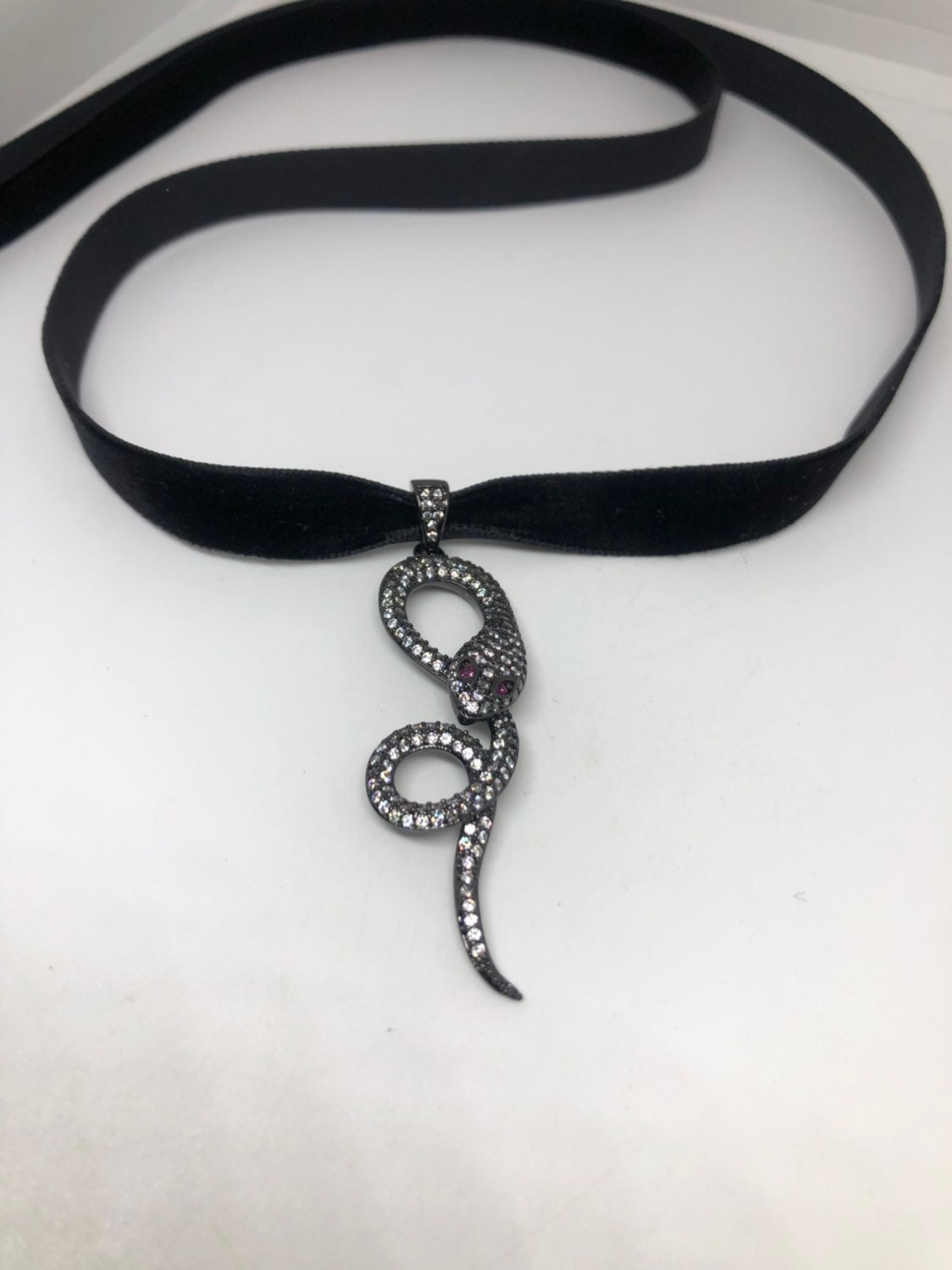 Handmade Gothic Styled Silver Finished Genuine Austrin Crystal Snake Choker Necklace