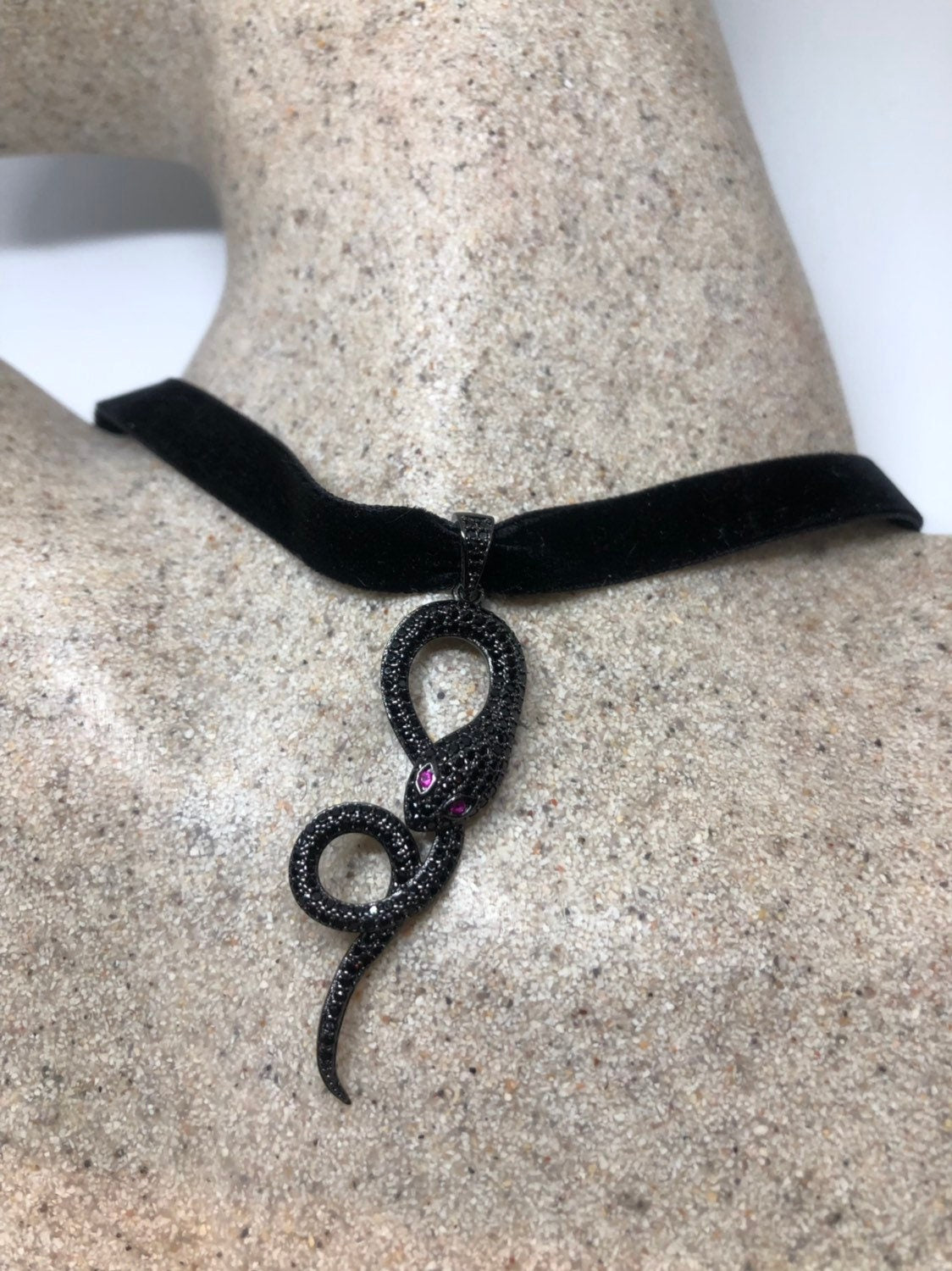 Handmade Gothic Styled Silver Finished Genuine Austrin Crystal Snake Choker Necklace
