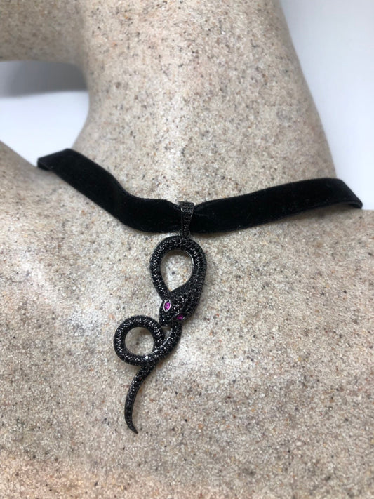 Handmade Gothic Styled Silver Finished Genuine Austrin Crystal Snake Choker Necklace