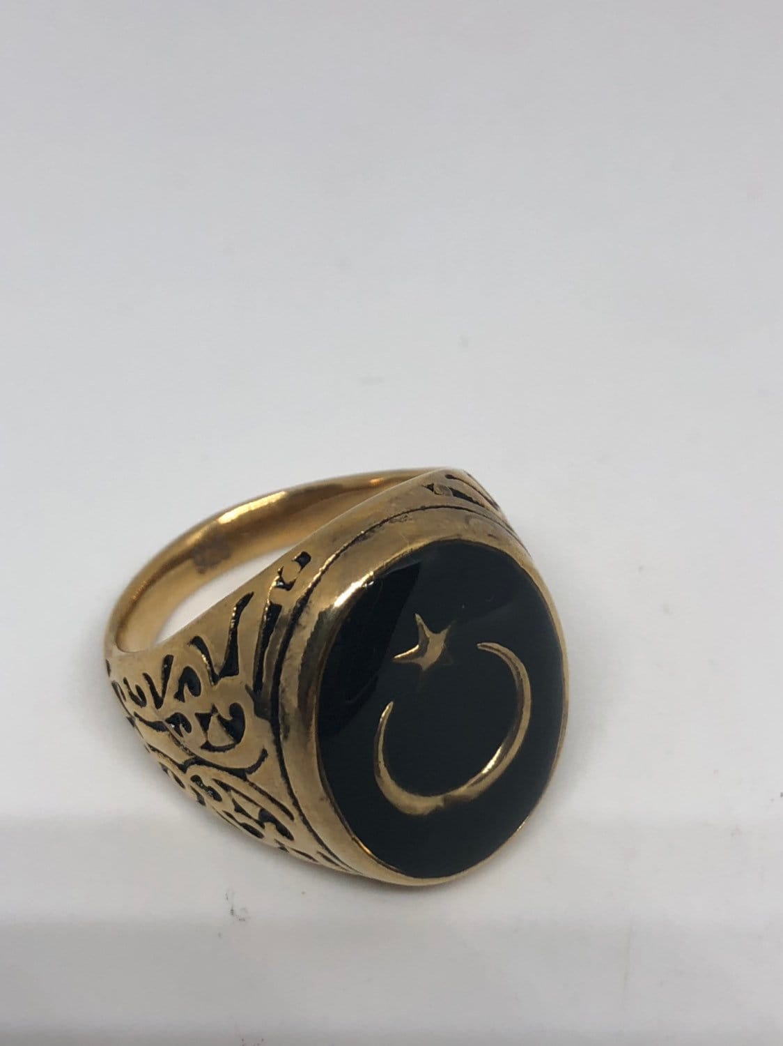 Vintage Gothic Golden Stainless Steel Muslim Star Cresant Mens Ring