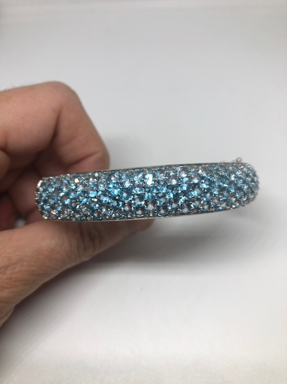 Vintage Blue Topaz 925 Sterling Silver Bangle Bracelet