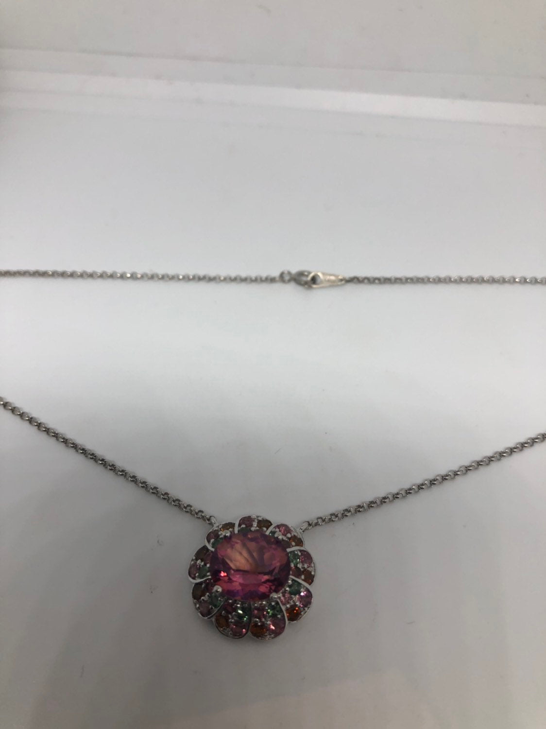 Vintage Handmade 925 Sterling Silver Genuine Pink Mystic Topaz Antique Pendant Necklace