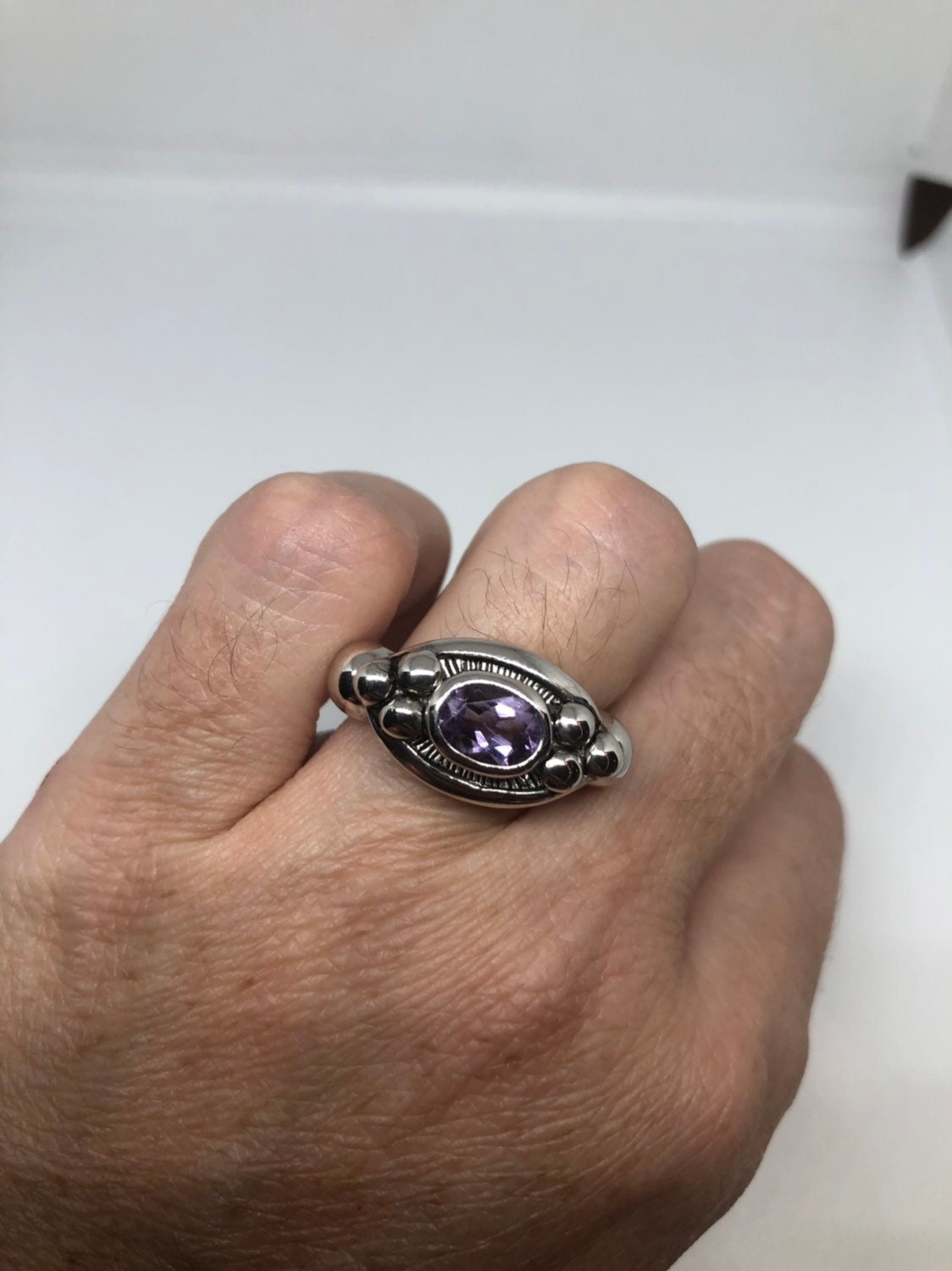 Vintage Handmade Genuine Purple Amethyst Filigree Setting 925 Sterling Silver Gothic can be resized