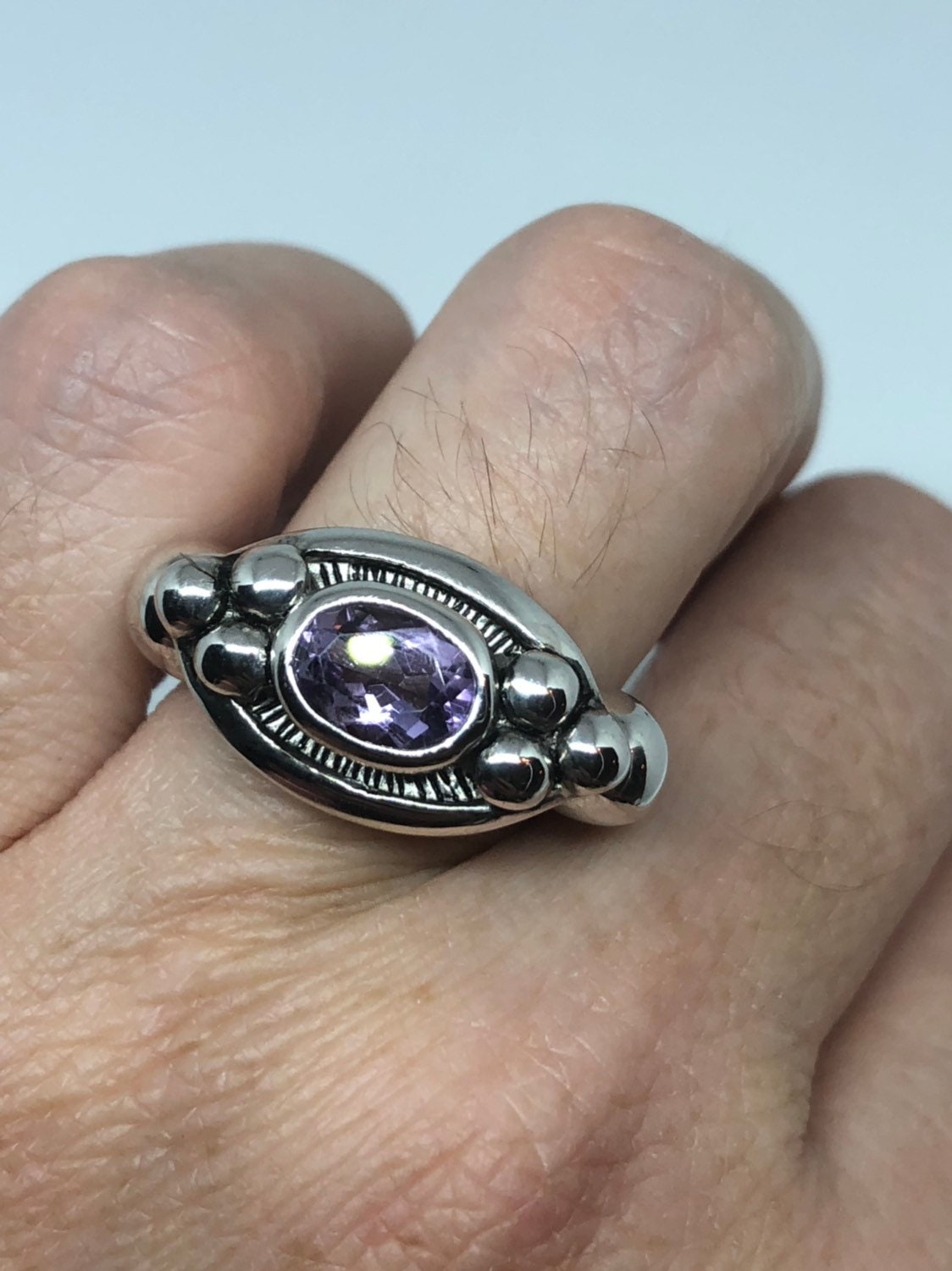 Vintage Handmade Genuine Purple Amethyst Filigree Setting 925 Sterling Silver Gothic can be resized