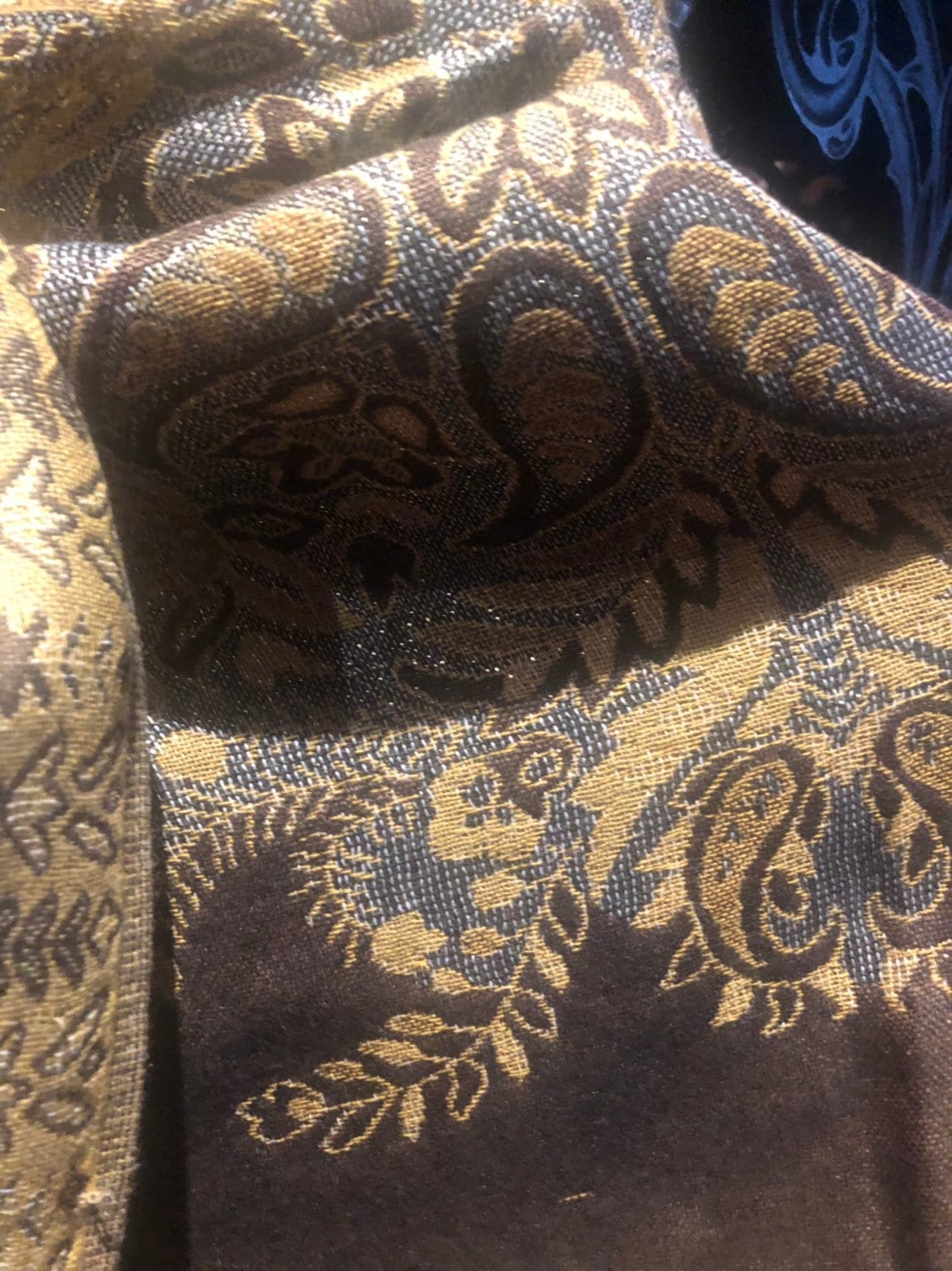 Vintage Metallic Gold Paisley Brocade Pashmina Scarf Wrap