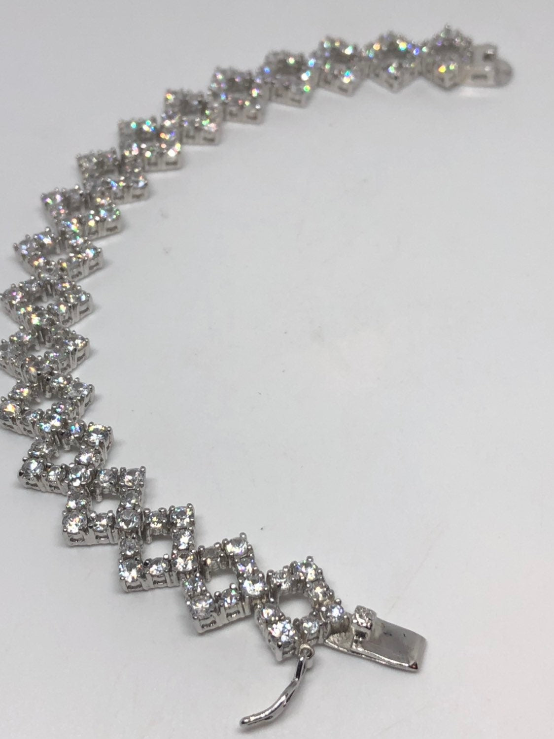 Vintage White Sapphires 925 Sterling Silver Tennis Bracelet