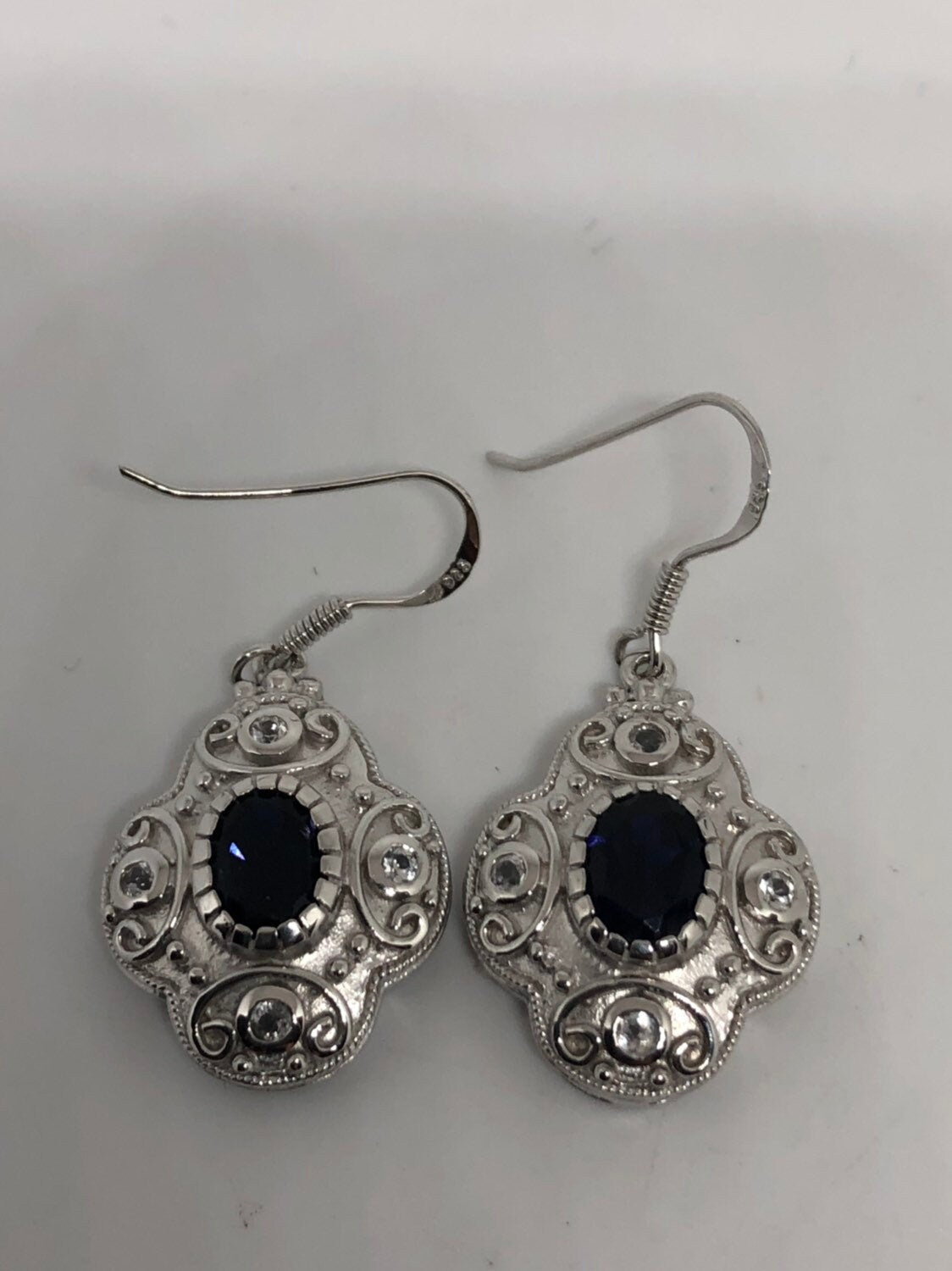 Vintage Handmade Sterling Silver Deep Blue Iolite Earrings