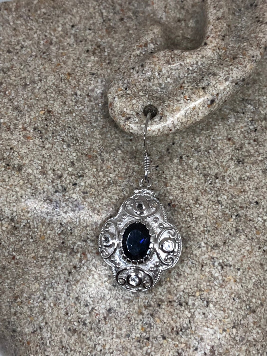Vintage Handmade Sterling Silver Deep Blue Iolite Earrings