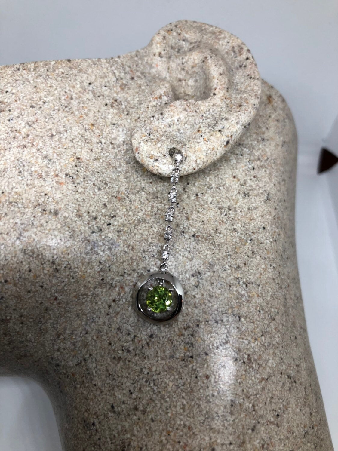 Vintage Handmade Sterling Silver Genuine Green Peridot and White Sapphire Earrings