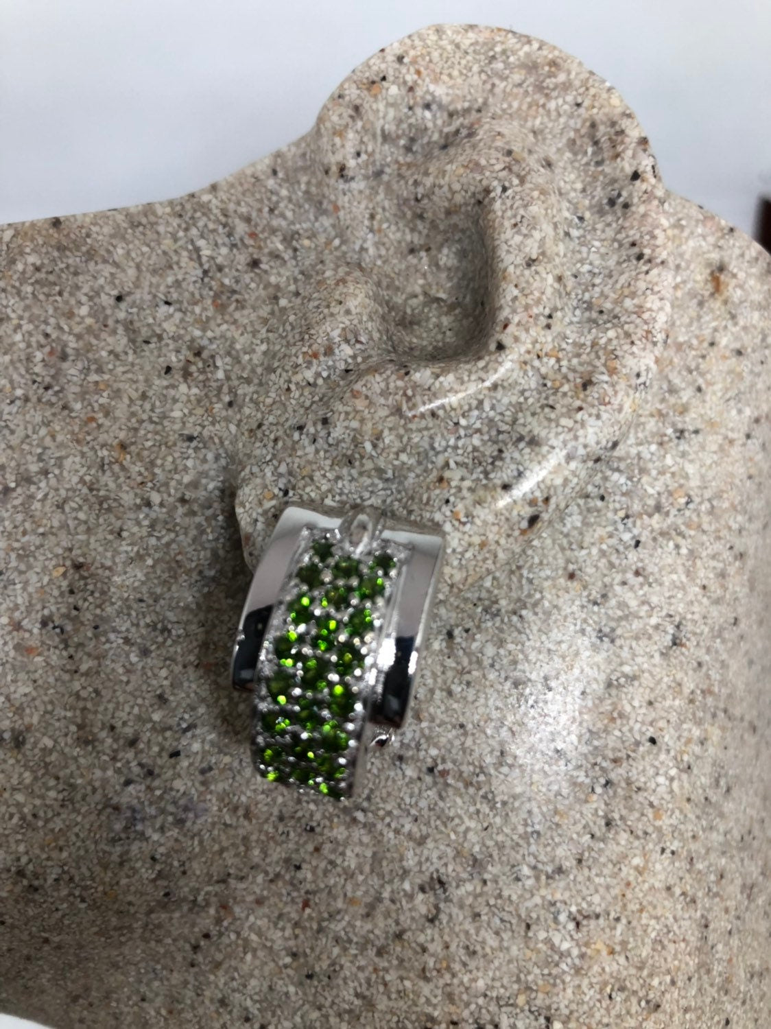 Vintage Handmade Sterling Silver Genuine Green Peridot and White Sapphire Earrings