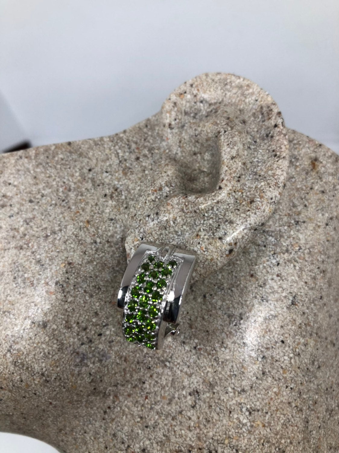 Vintage Handmade Sterling Silver Genuine Green Peridot and White Sapphire Earrings