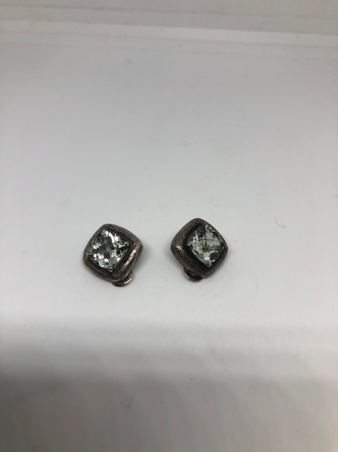 Vintage Green Amethyst 925 Sterling Silver Clip On Button Earrings