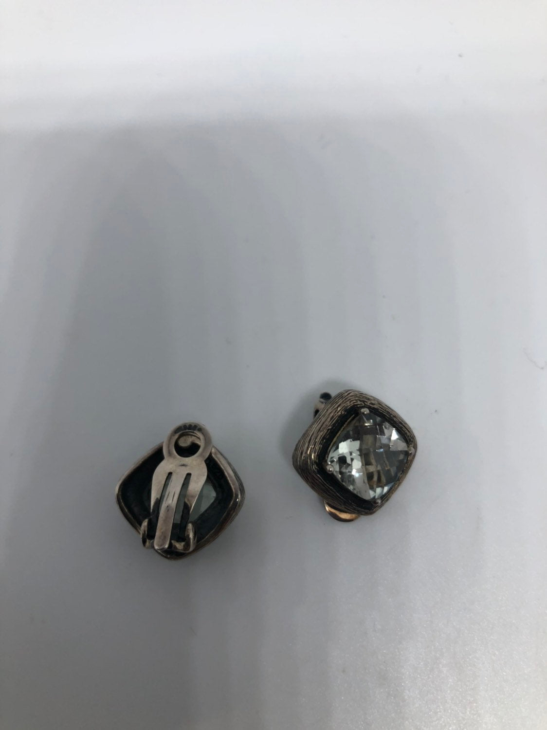 Vintage Green Amethyst 925 Sterling Silver Clip On Button Earrings