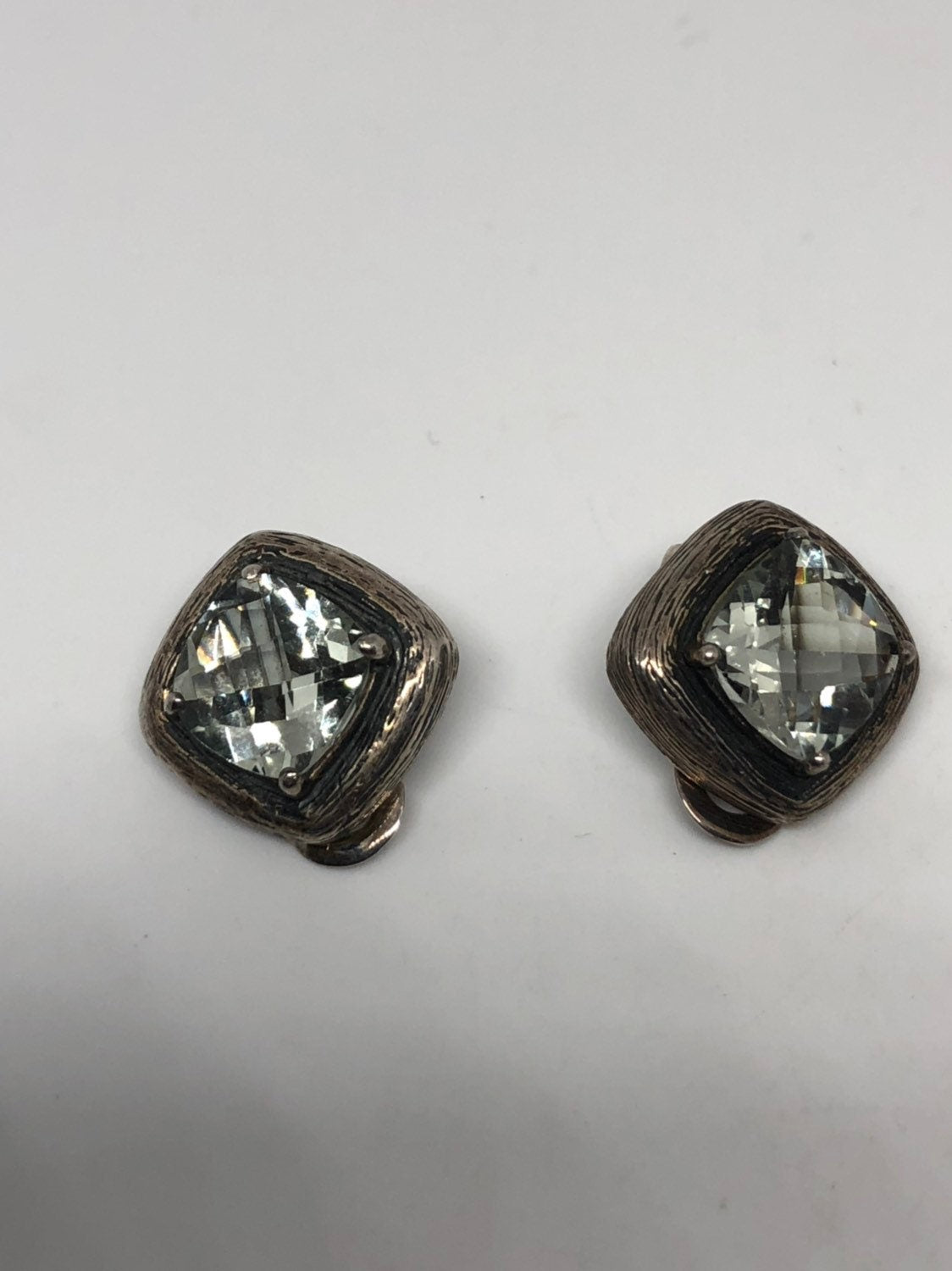 Vintage Green Amethyst 925 Sterling Silver Clip On Button Earrings