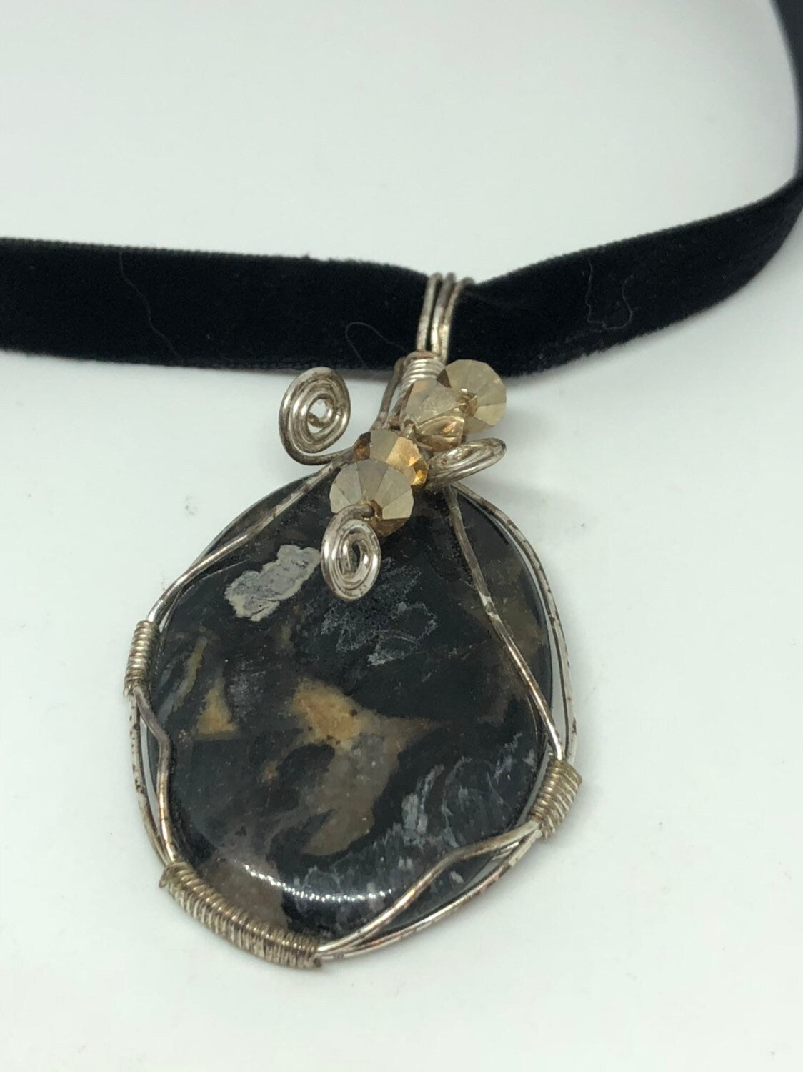 Vintage Handmade 925 Sterling Silver moss Agate Pendant