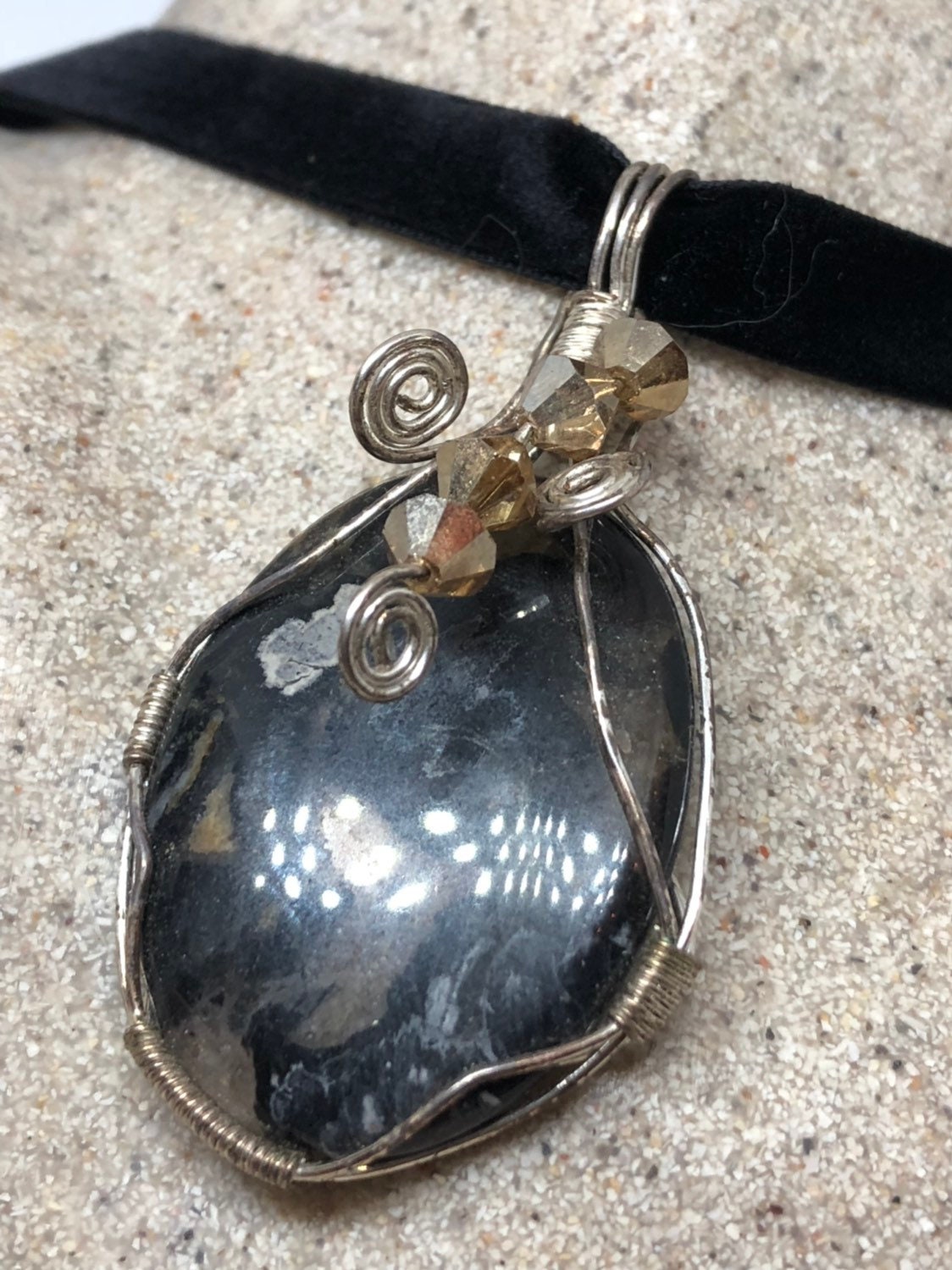 Vintage Handmade 925 Sterling Silver moss Agate Pendant