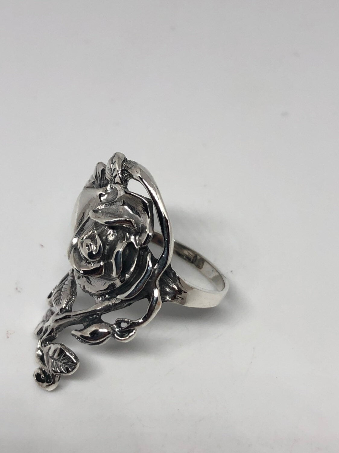 Vintage Rose Flower 925 Sterling Silver Antiqued Ring