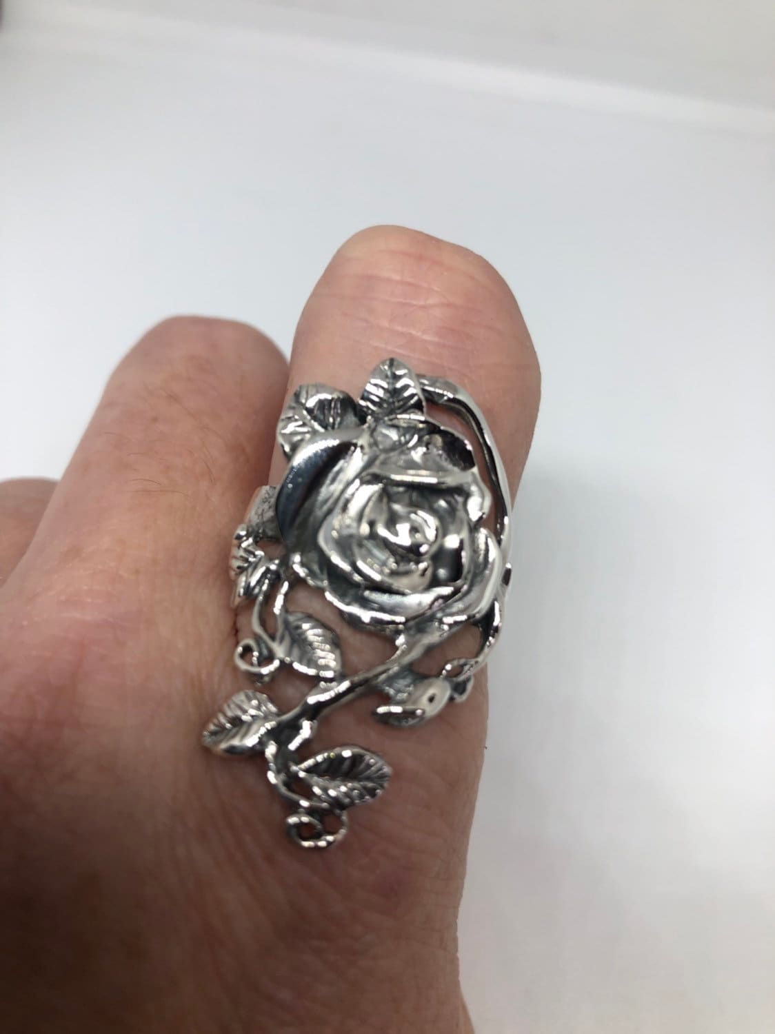 Vintage Rose Flower 925 Sterling Silver Antiqued Ring