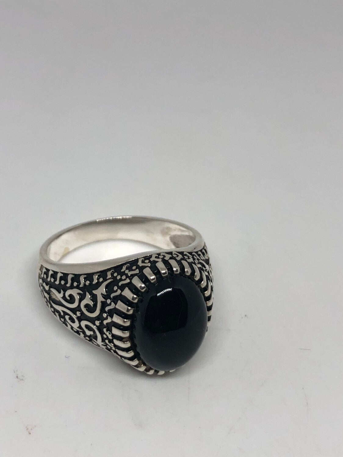 Vintage Onyx Mens Ring 925 Sterling Silver Gothic Genuine Black Onyx