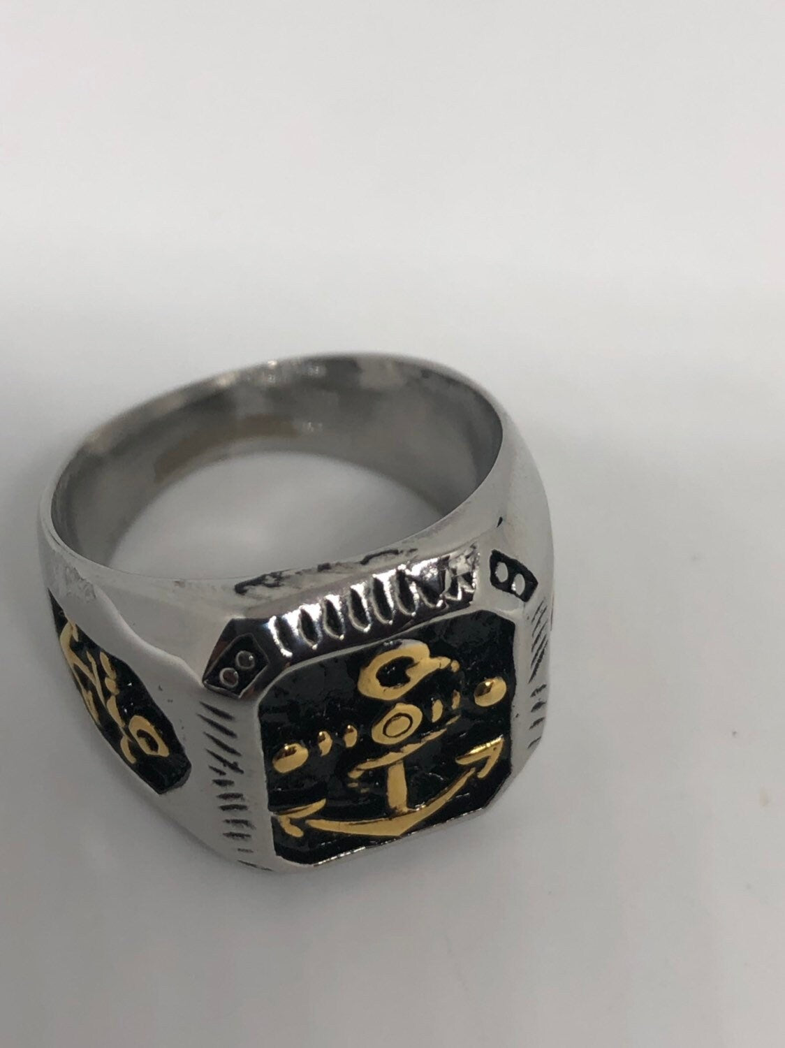 Vintage Gothic Golden Stainless Steel Navy Anchor Mens Ring