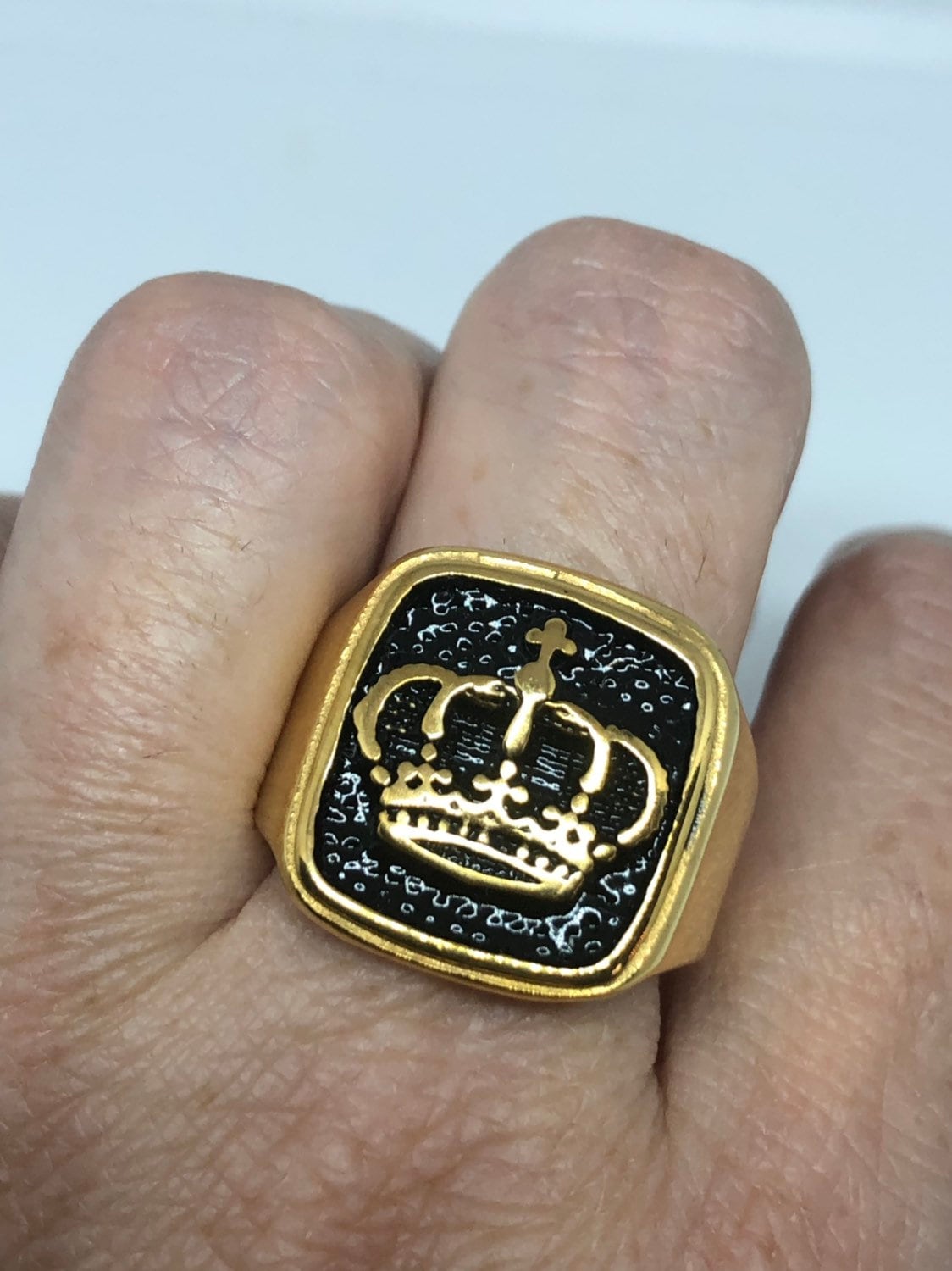 Vintage Gothic Golden Stainless Steel Crown Men's Ring