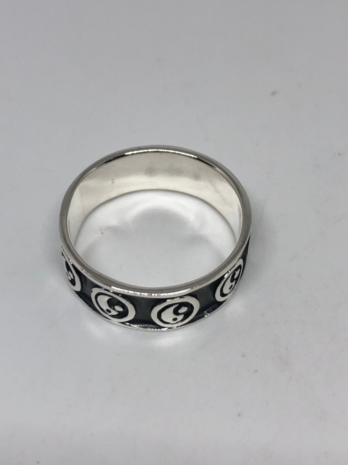 Vintage Gothic Yin Yang Sterling Silver Mens Ring