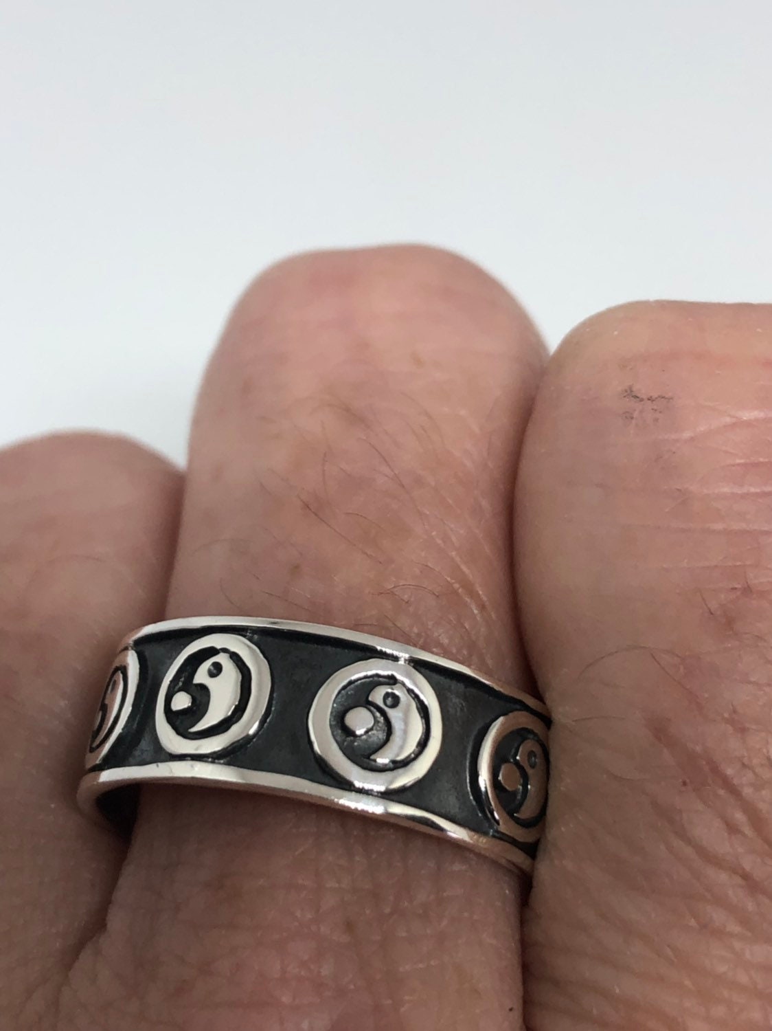 Vintage Gothic Yin Yang Sterling Silver Mens Ring