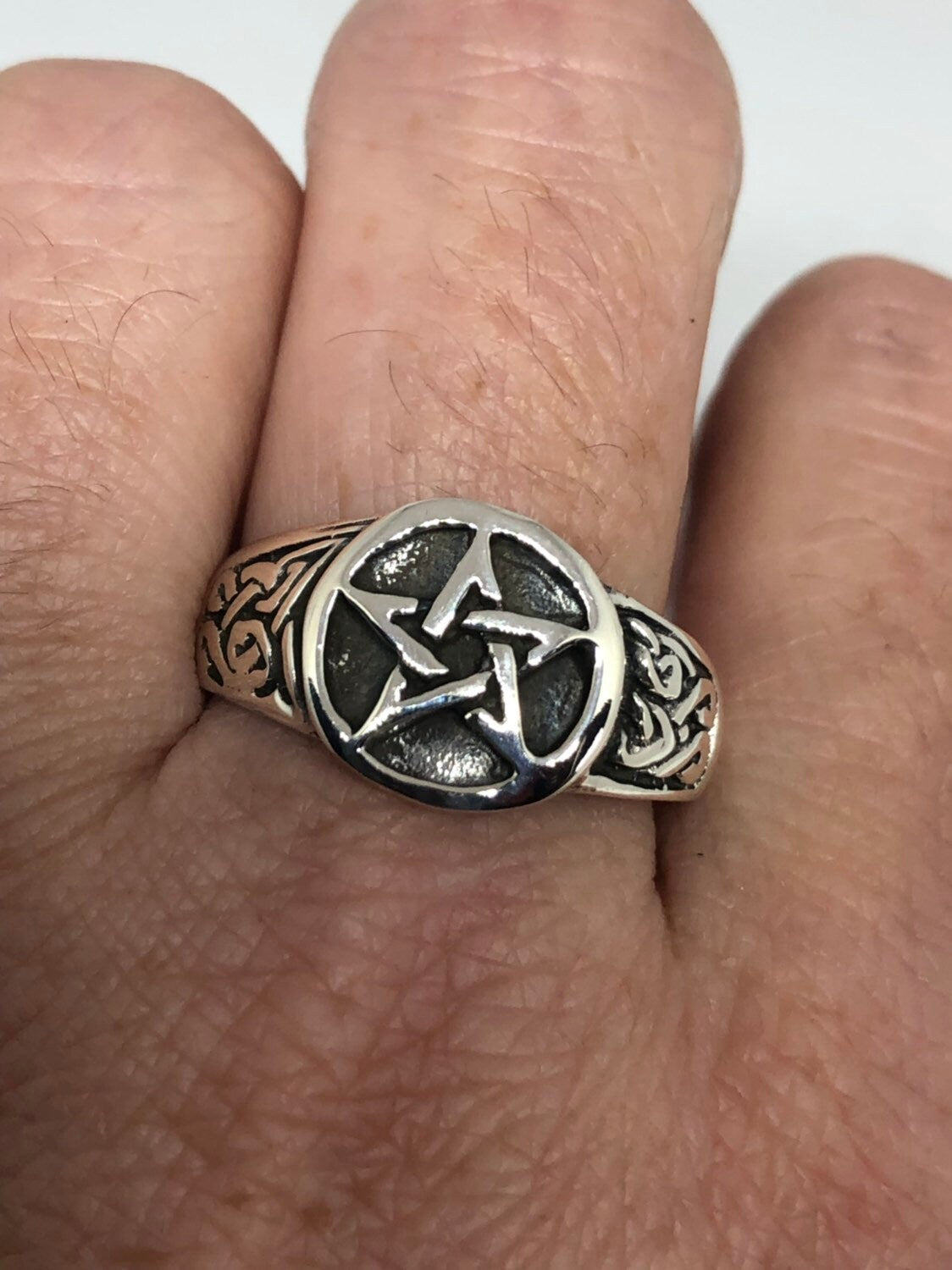 Vintage Ancient Wiccan Pentacle Star 925 Sterling Silver Ring
