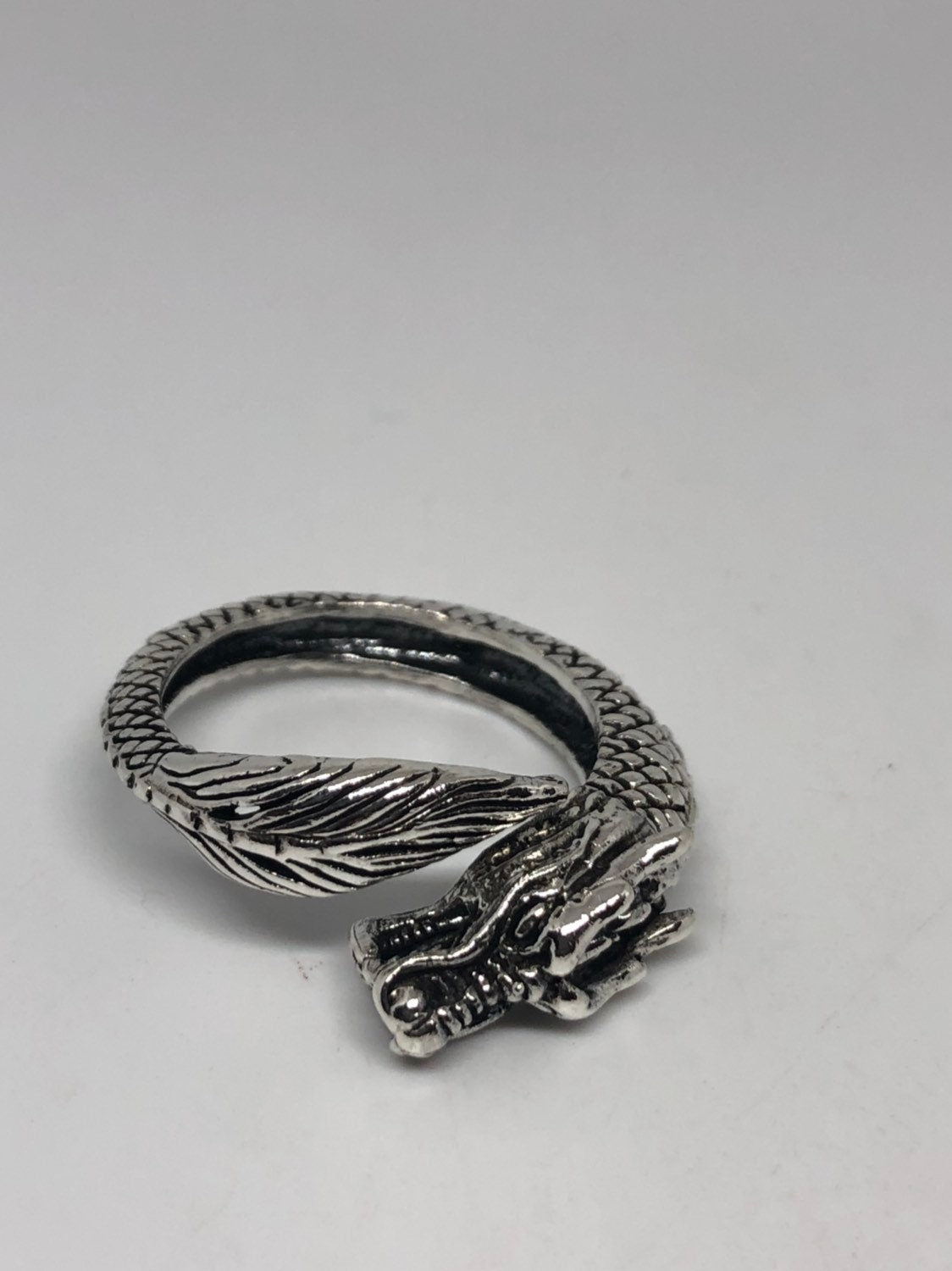 Vintage Gothic Dragon Sterling Silver Mens Ring