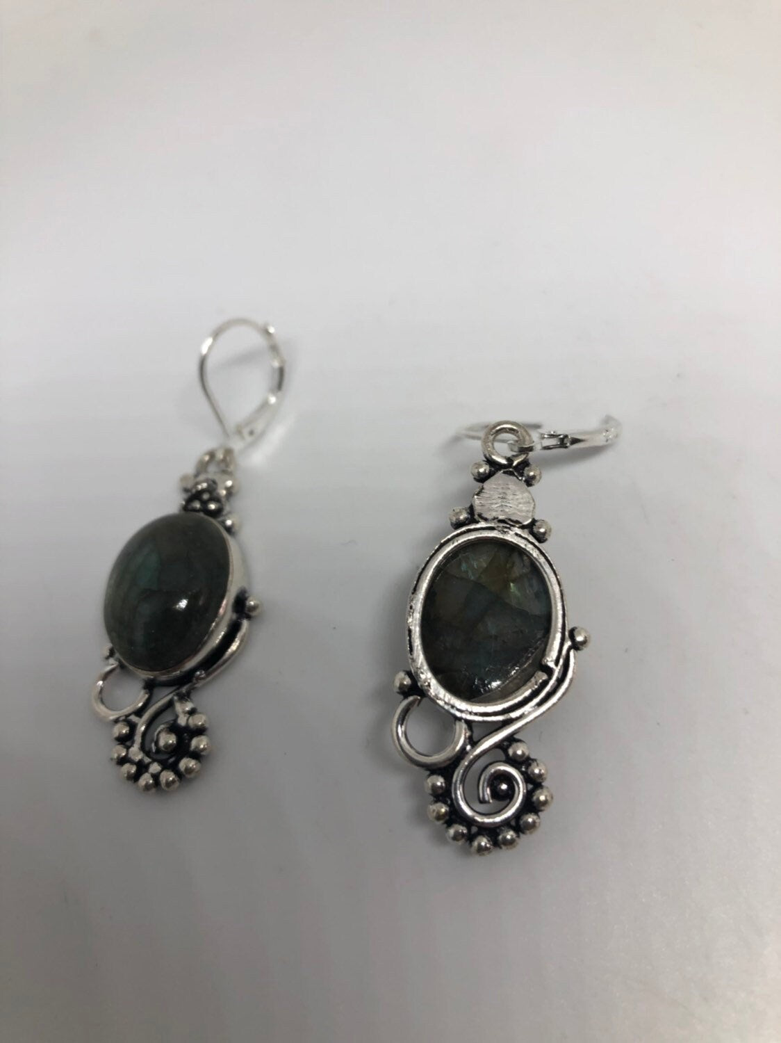 Vintage Labradorite Silver Dangle Earrings